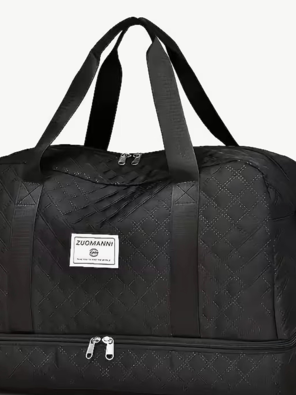 Black Quilted Travel Duffle Bag